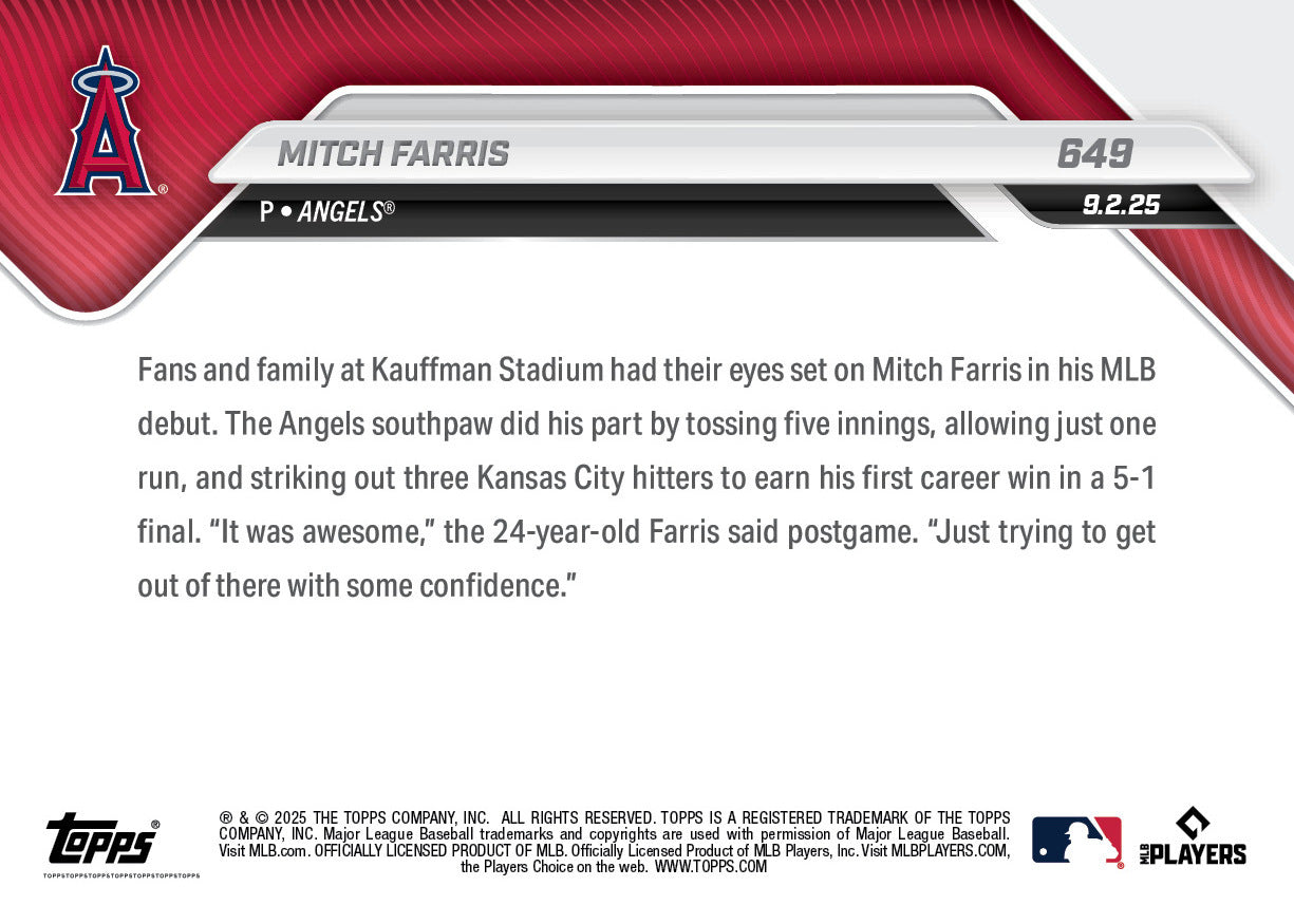 Mitch Farris - 2025 MLB Topps NOW® - Card 649