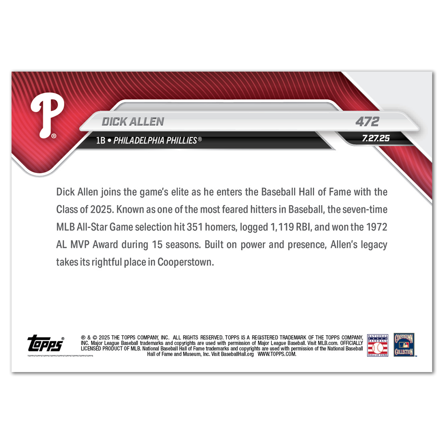 Dick Allen - 2025 MLB Topps NOW® - Card 472