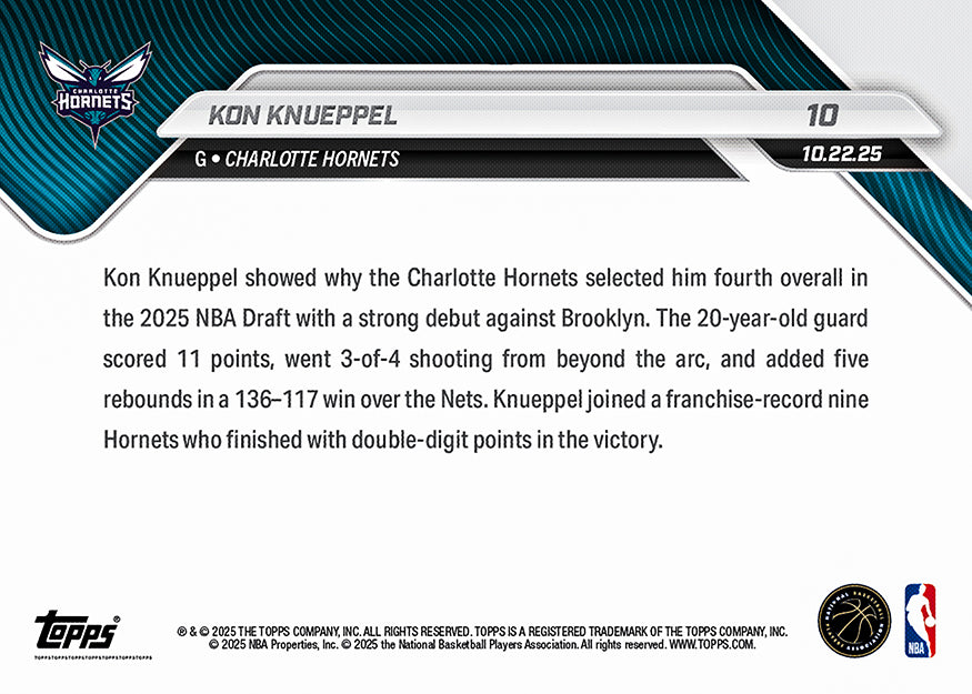 Kon Knueppel - 2025-26 NBA Topps NOW® - Card 10