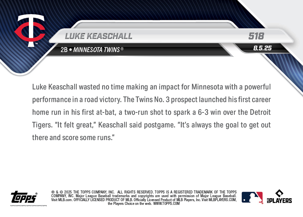 Luke Keaschall - 2025 MLB Topps NOW® - Card 518