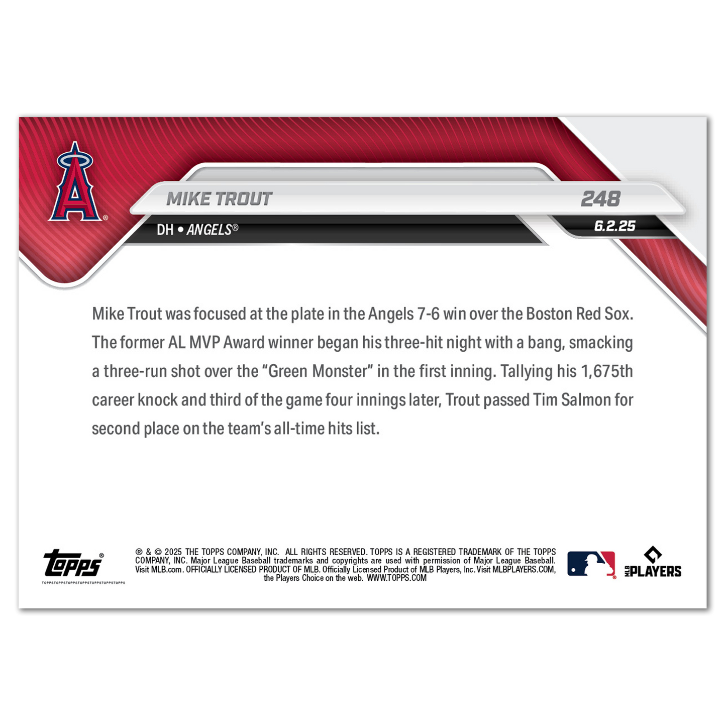 Mike Trout - 2025 MLB Topps NOW® - Card 248