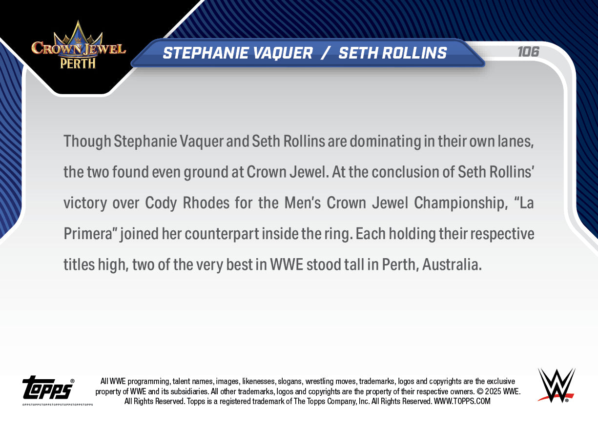 Stephanie Vaquer / Seth Rollins - 2025 WWE Topps NOW® - Card 106