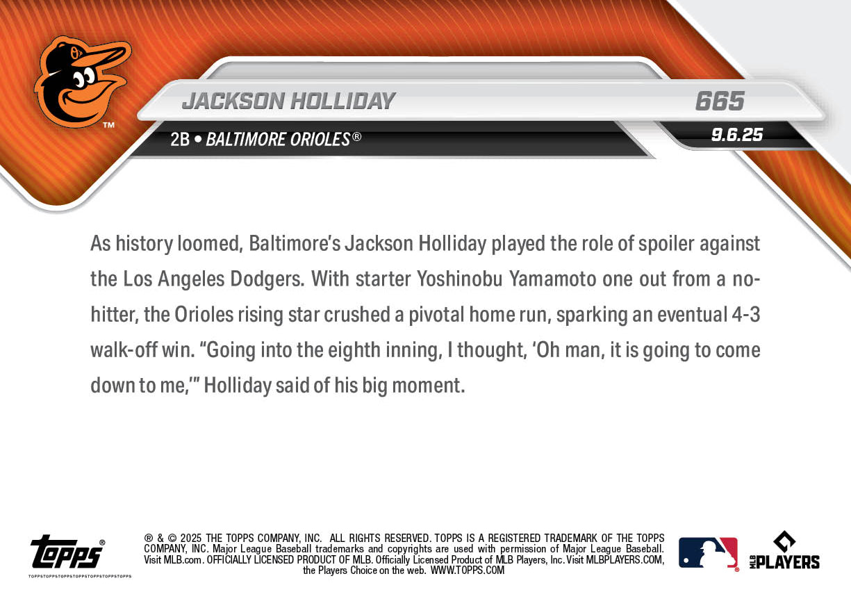 Jackson Holliday - 2025 MLB Topps NOW® - Card 665