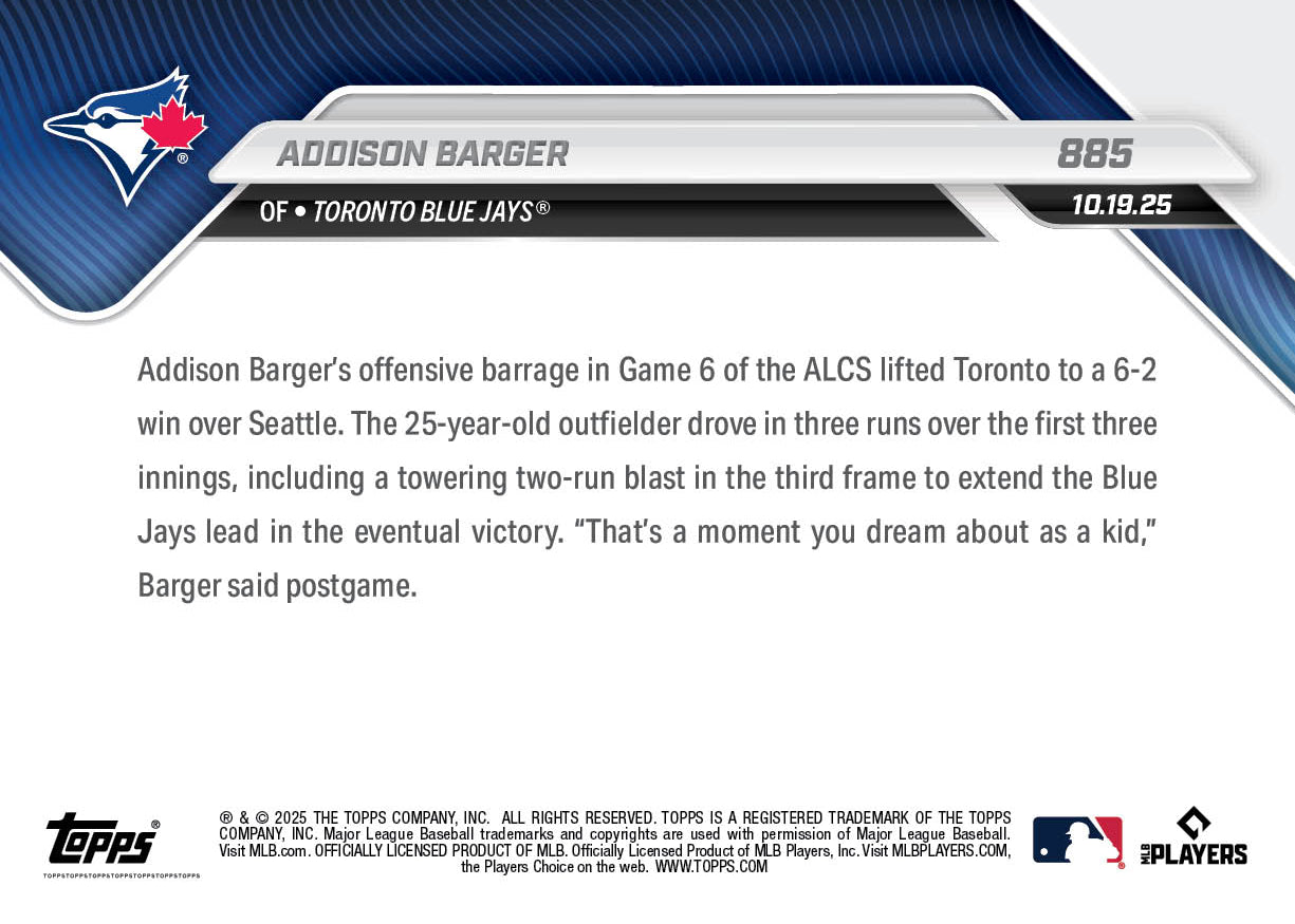 Addison Barger - 2025 MLB Topps NOW® - Card 885
