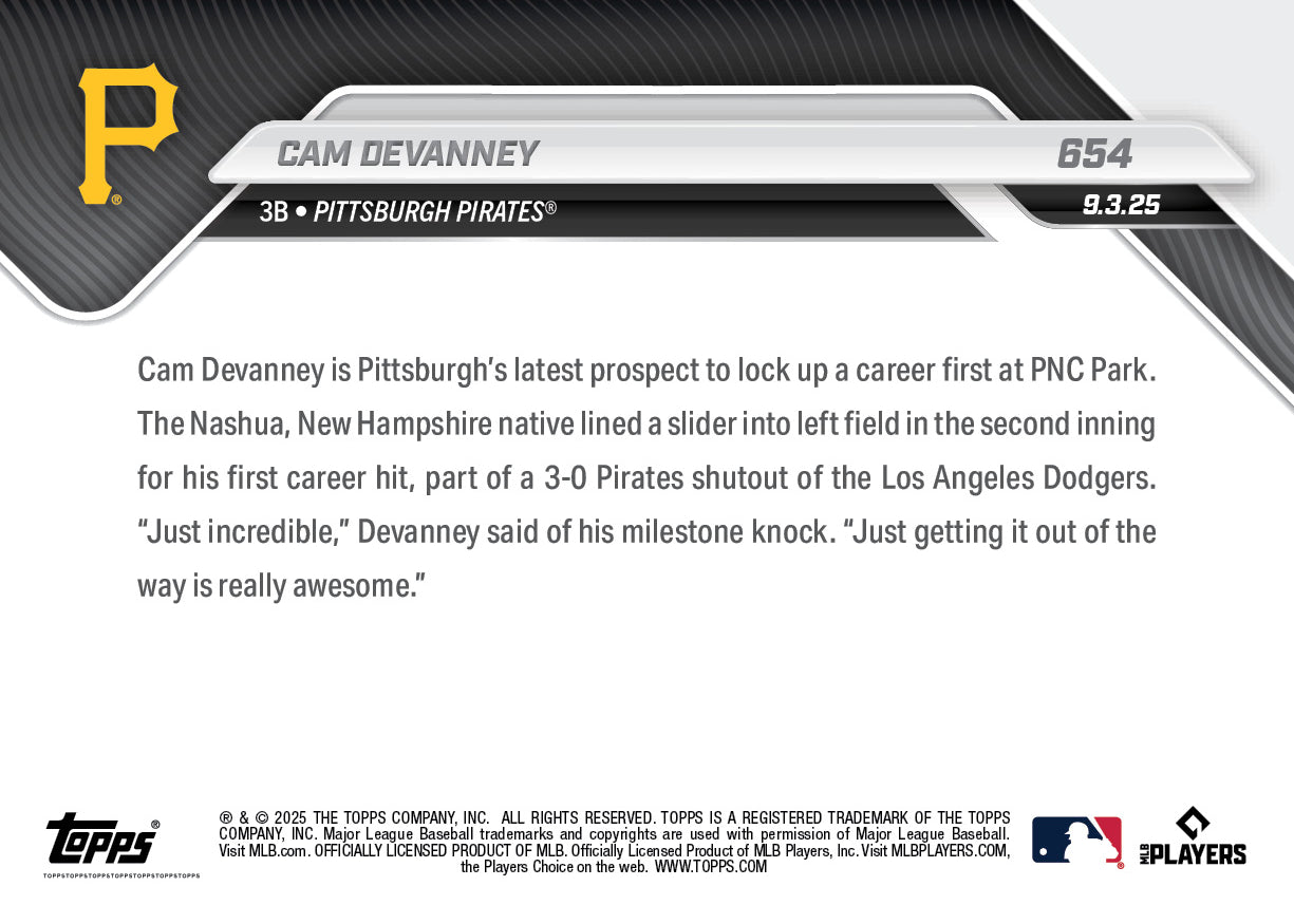 Cam Devanney - 2025 MLB Topps NOW® - Card 654
