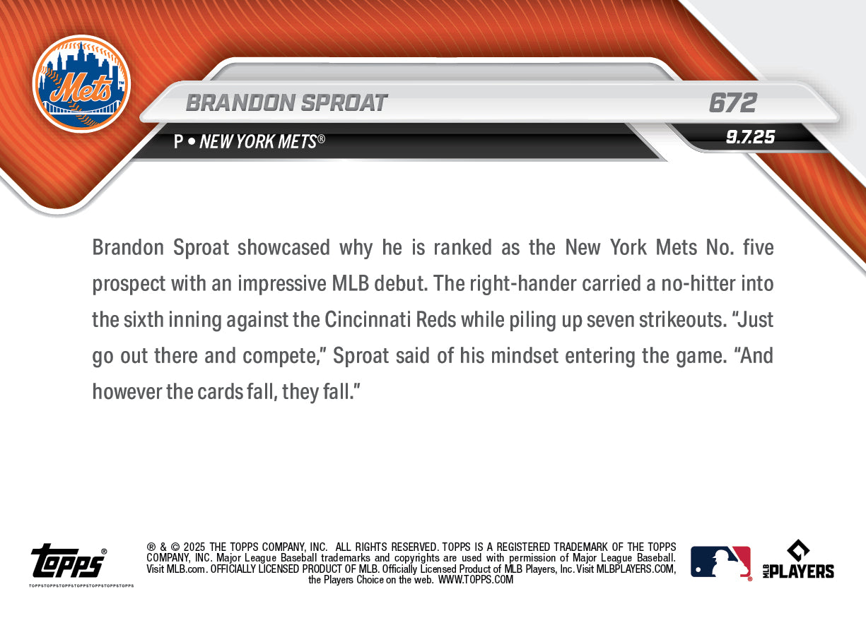 Brandon Sproat - 2025 MLB Topps NOW® - Card 672