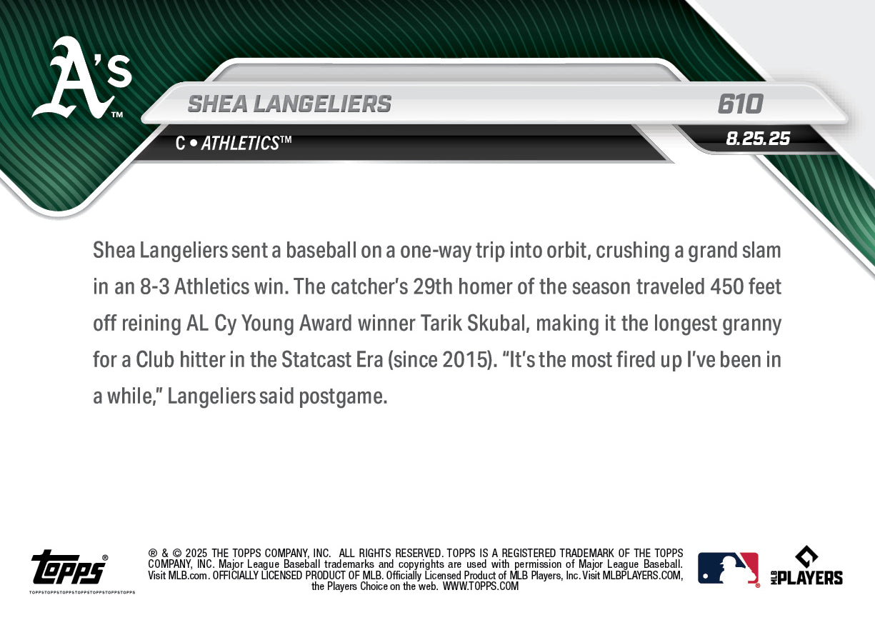 Shea Langeliers - 2025 MLB Topps NOW® - Card 610