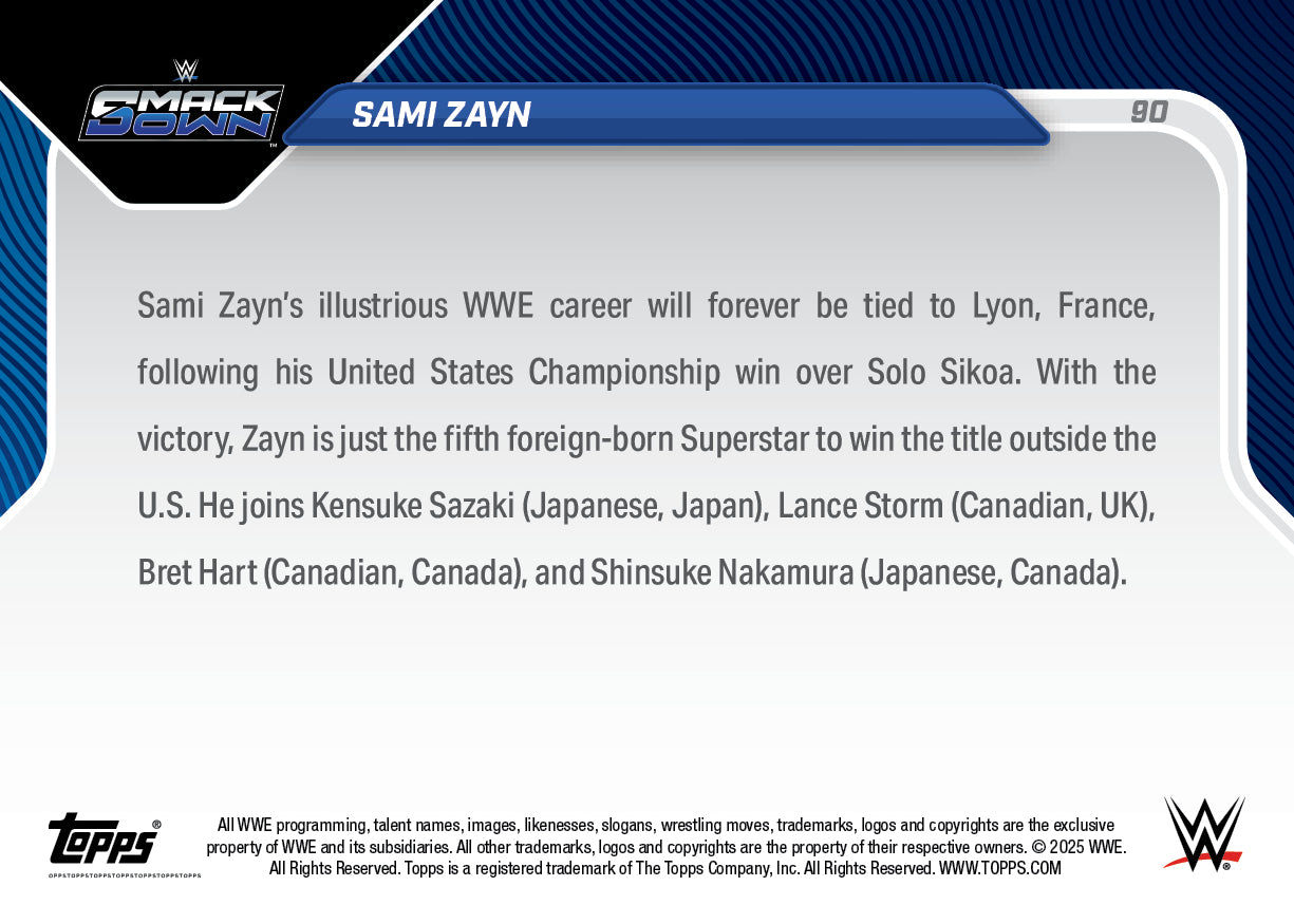 Sami Zayn - 2025 WWE Topps NOW® - Card 90 - LOOK FOR AUTOS