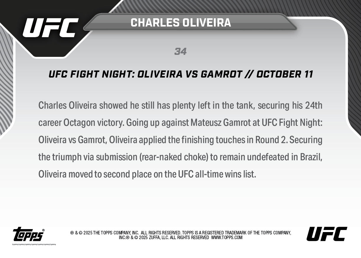 Charles Oliveira - 2025 UFC Topps NOW® - Card 34