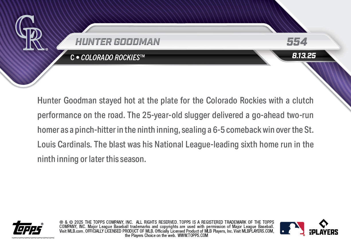 Hunter Goodman - 2025 MLB Topps NOW® - Card 554