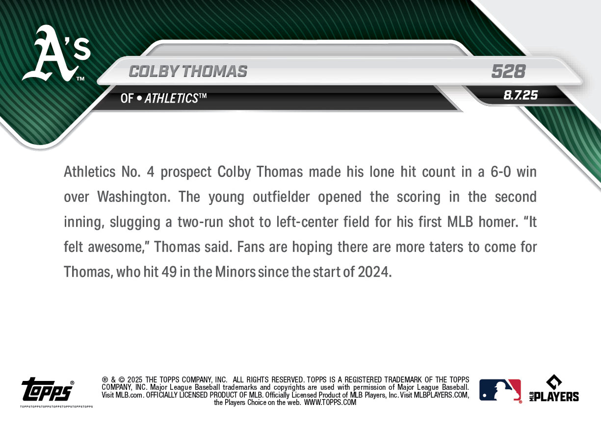 Colby Thomas - 2025 MLB Topps NOW® - Card 528