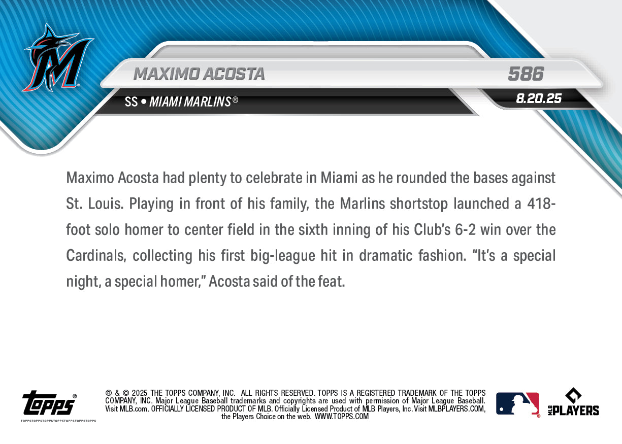 Maximo Acosta - 2025 MLB Topps NOW® - Card 586