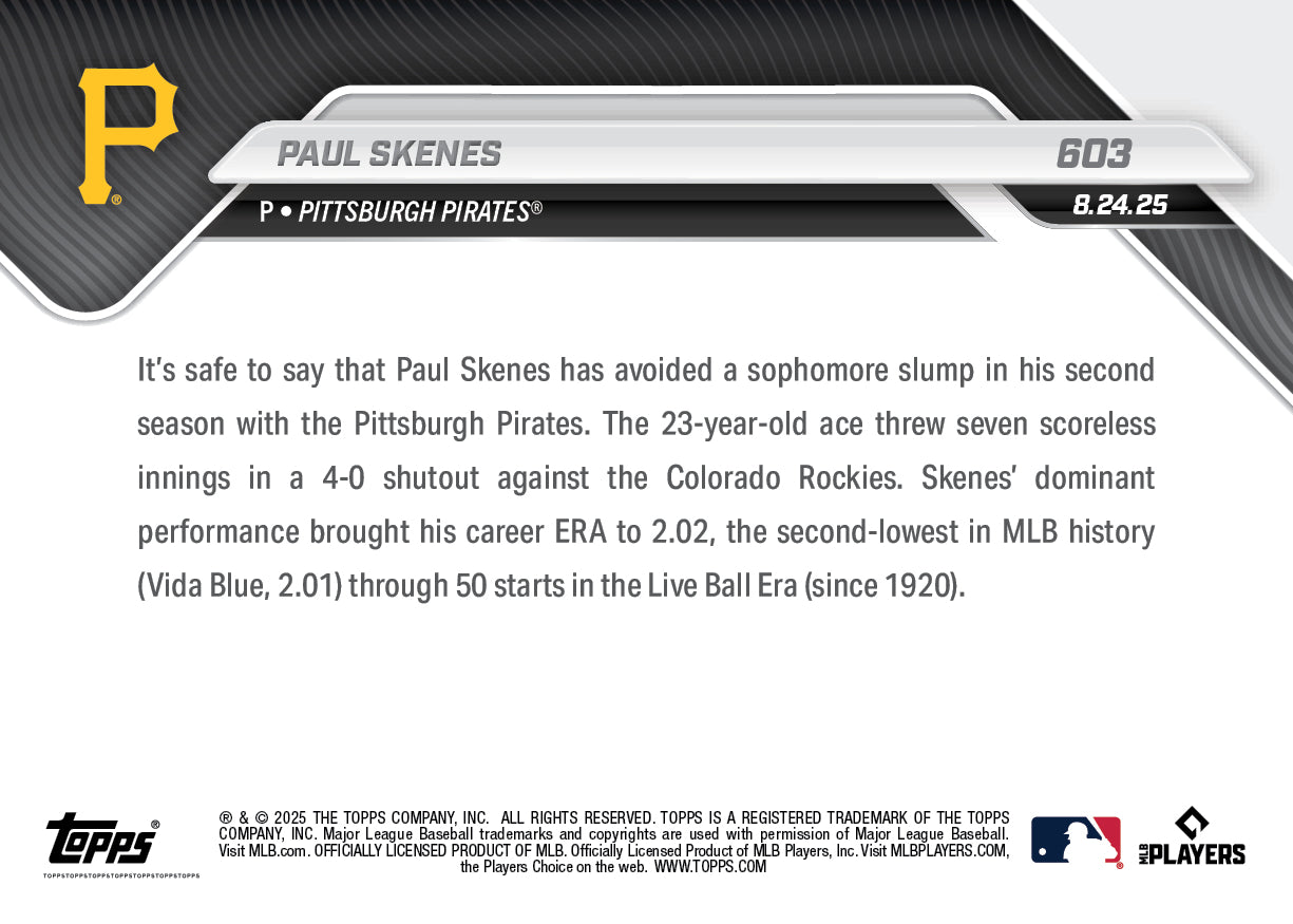 Paul Skenes - 2025 MLB Topps NOW® - Card 603