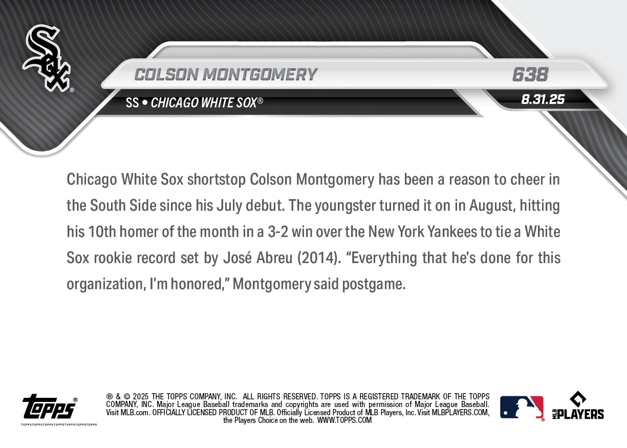 Colson Montgomery - 2025 MLB Topps NOW® - Card 638