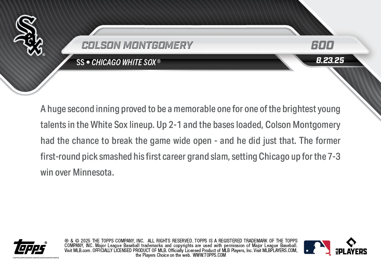 Colson Montgomery - 2025 MLB Topps NOW® - Card 600