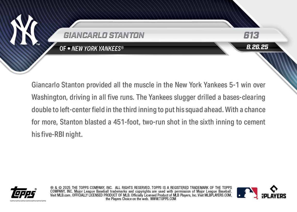 Giancarlo Stanton - 2025 MLB Topps NOW® - Card 613