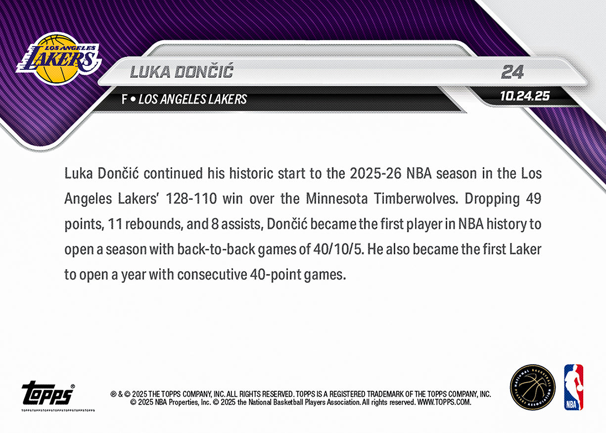 Luka Dončić - 2025-26 NBA Topps NOW® - Card 24