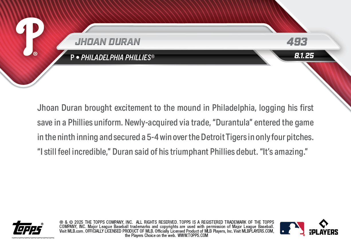 Jhoan Duran - 2025 MLB Topps NOW® - Card 493