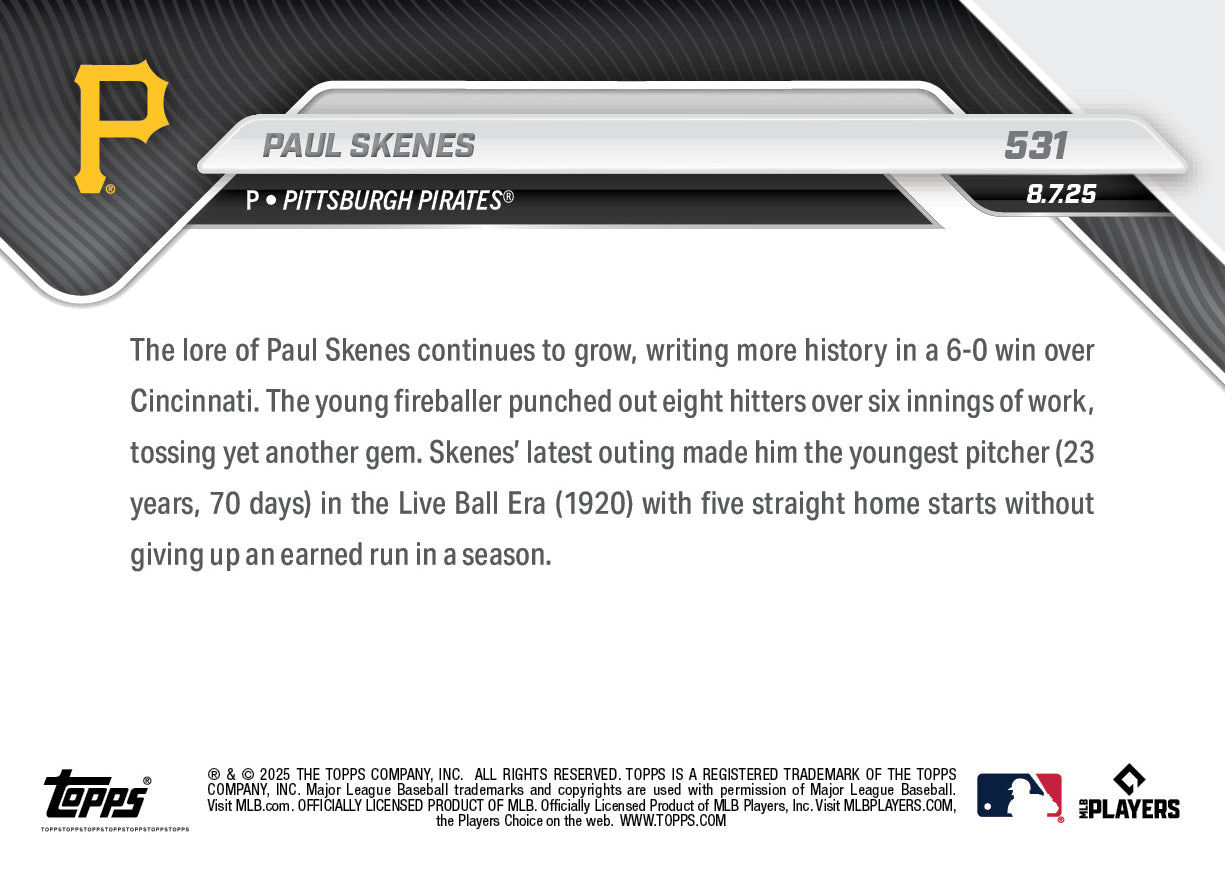 Paul Skenes - 2025 MLB Topps NOW® - Card 531