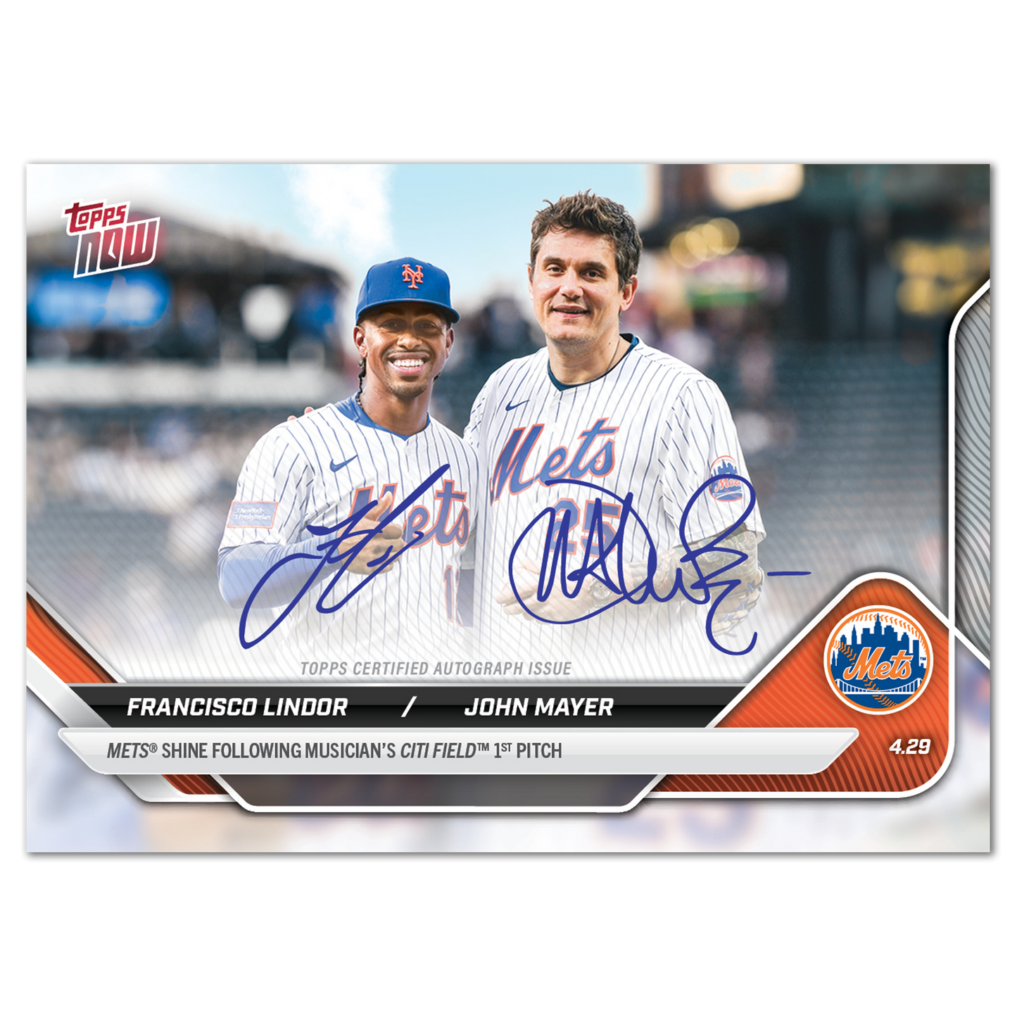 Francisco Lindor/John Mayer - 2025 MLB Topps NOW® - Card FLJM - LOOK FOR DUAL-AUTOS