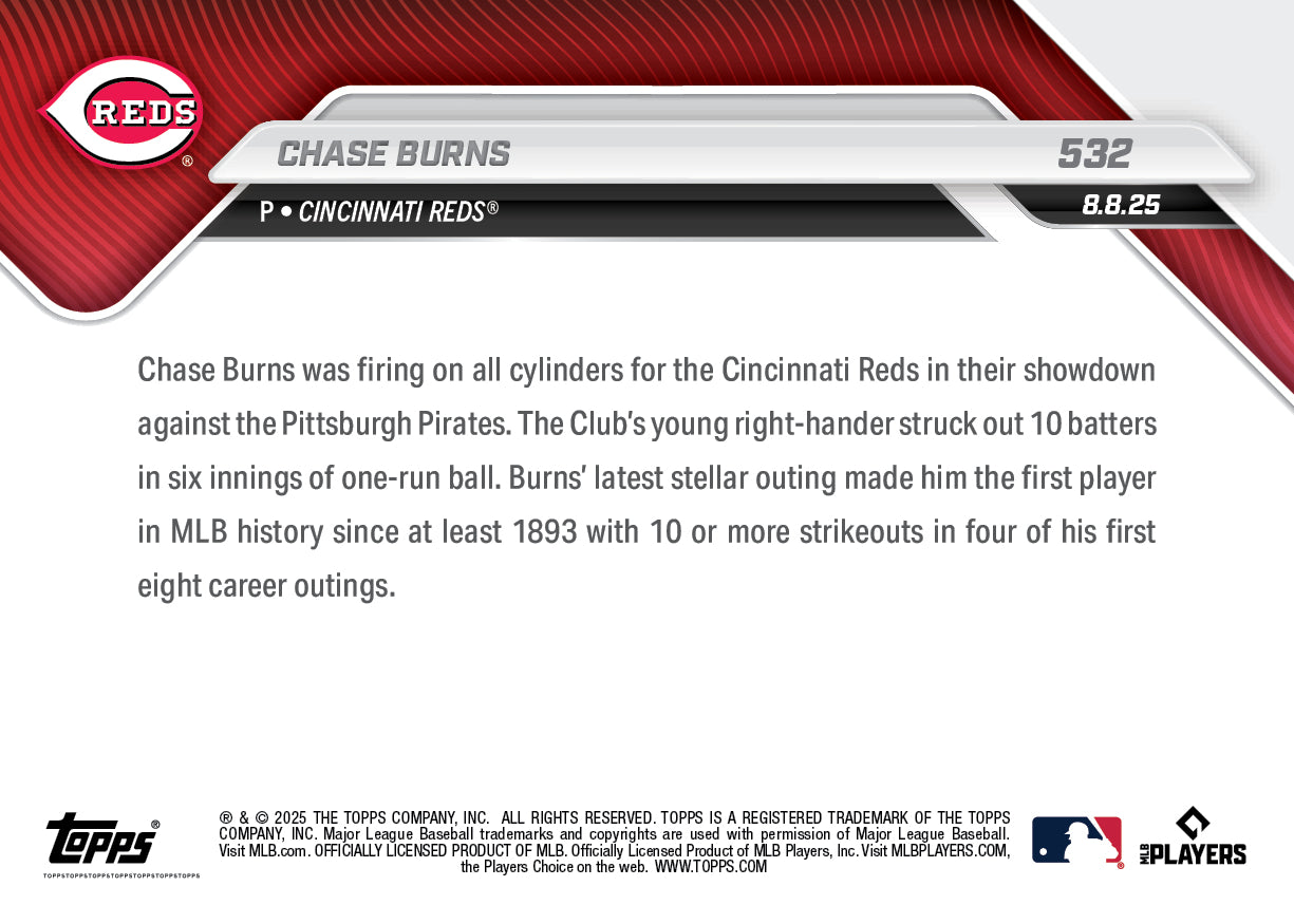 Chase Burns - 2025 MLB Topps NOW® - Card 532