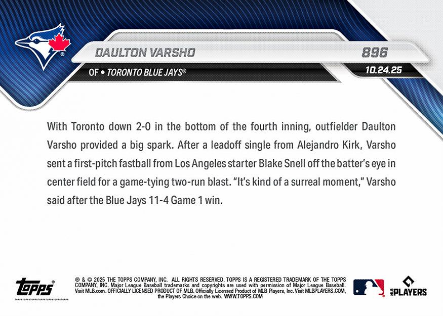 Daulton Varsho - 2025 MLB Topps NOW® - Card 896
