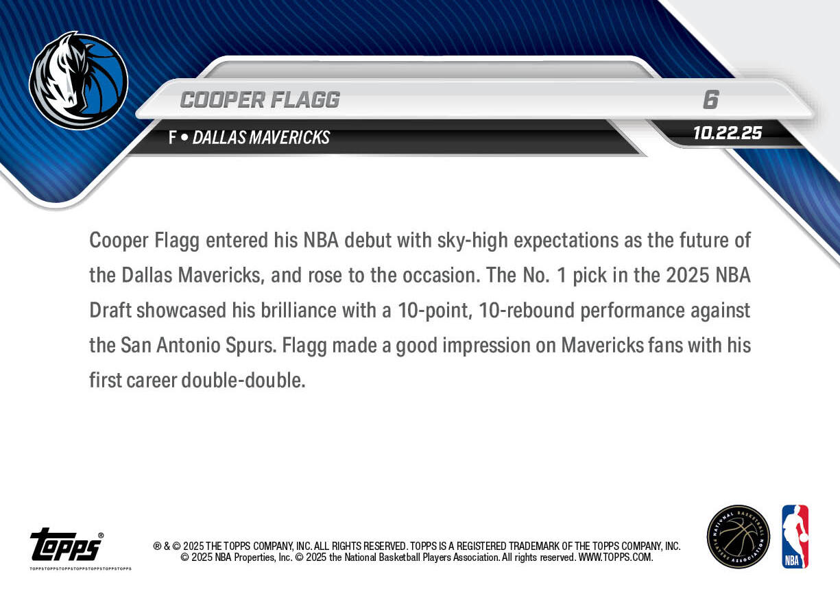 Cooper Flagg - 2025-26 NBA Topps NOW® - Card 6