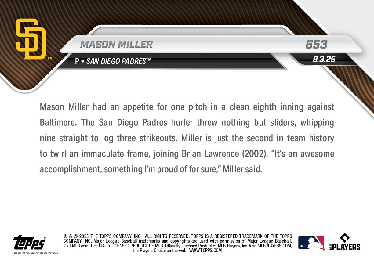 Mason Miller - 2025 MLB Topps NOW® - Card 653