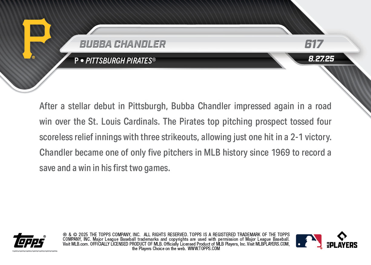 Bubba Chandler - 2025 MLB Topps NOW® - Card 617