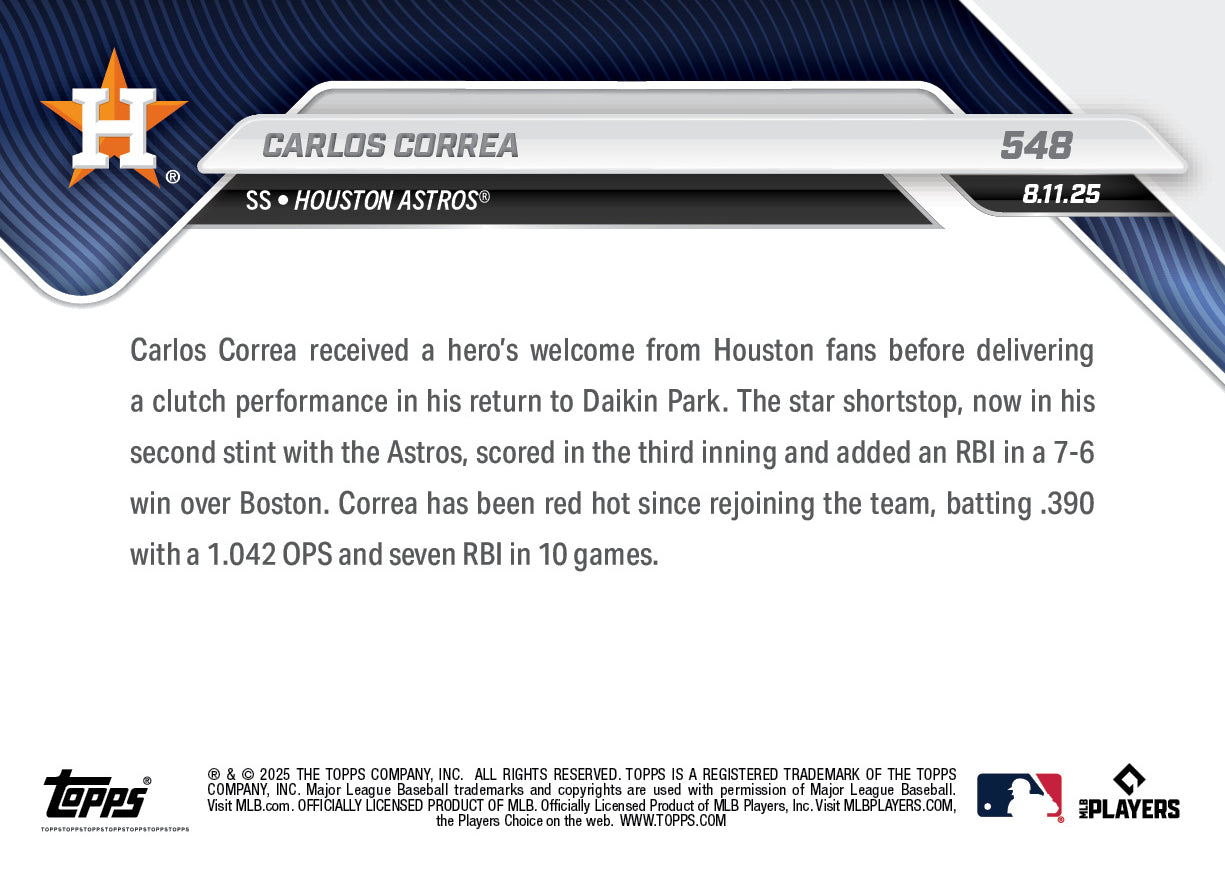 Carlos Correa - 2025 MLB Topps NOW® - Card 548