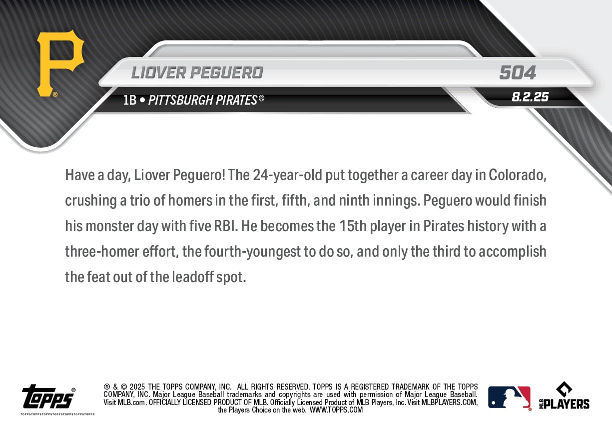 Liover Peguero - 2025 MLB Topps NOW® - Card 504