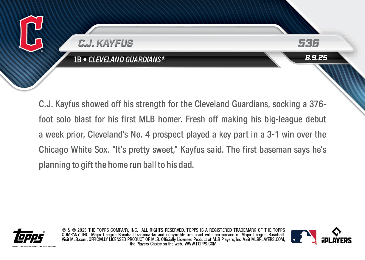 C.J. Kayfus - 2025 MLB Topps NOW® - Card 536