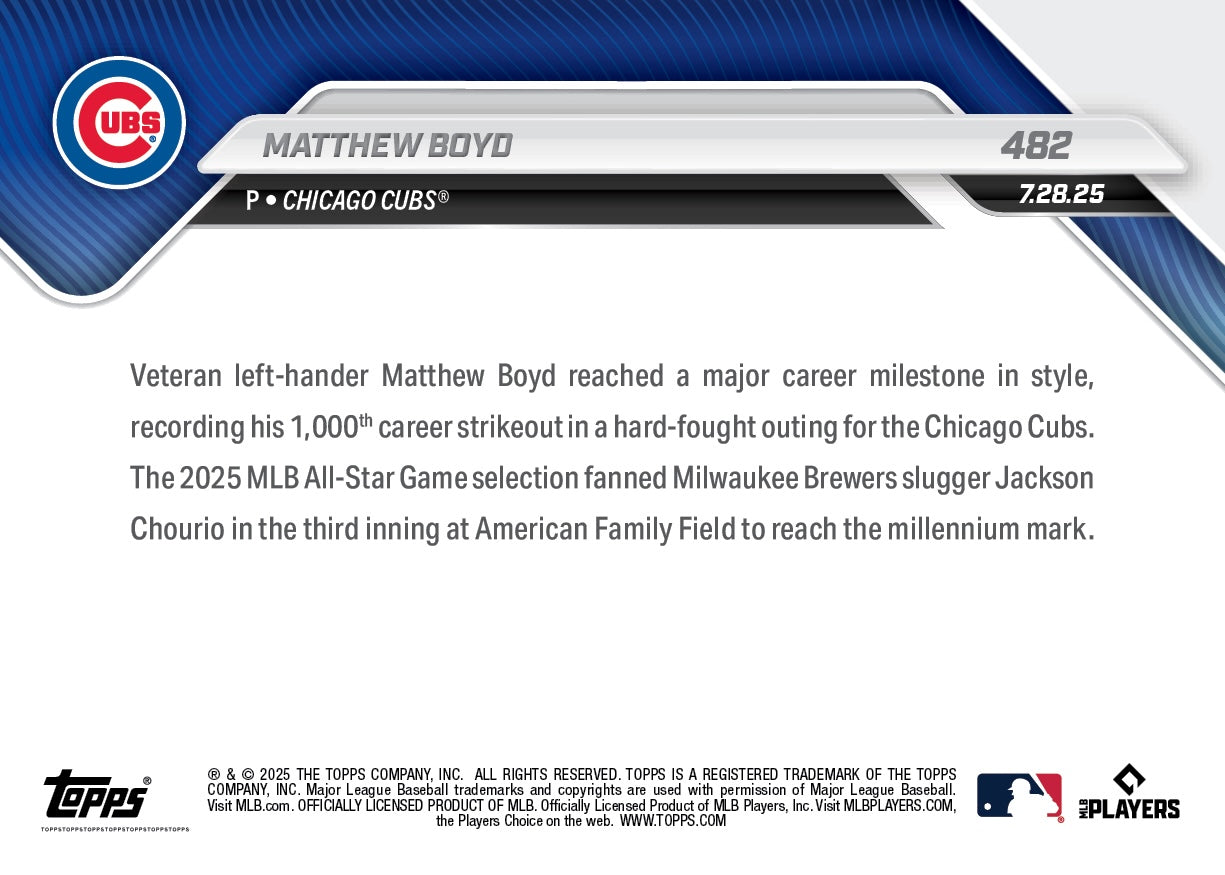 Matthew Boyd - 2025 MLB Topps NOW® - Card 482