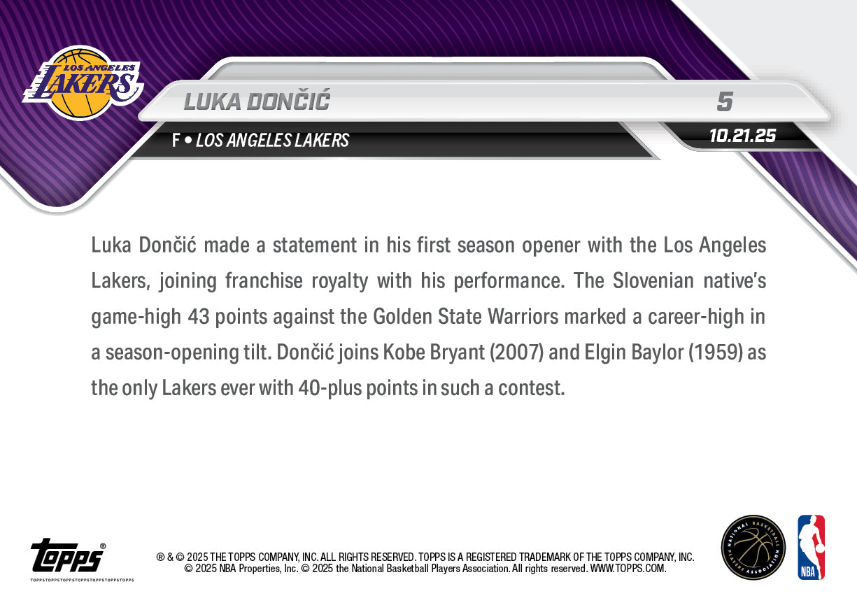Luka Dončić - 2025-26 NBA Topps NOW® - Card 5