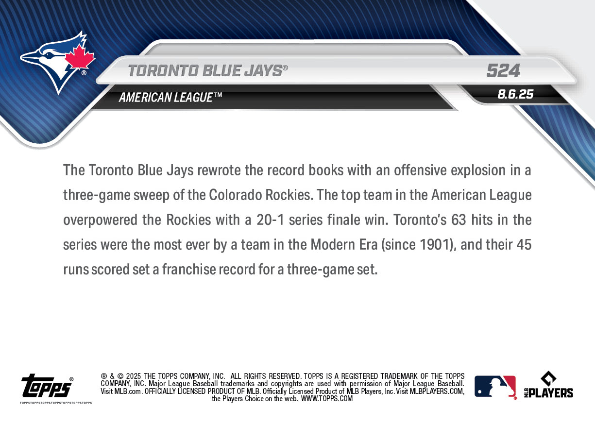 Toronto Blue Jays - 2025 MLB Topps NOW® - Card 524