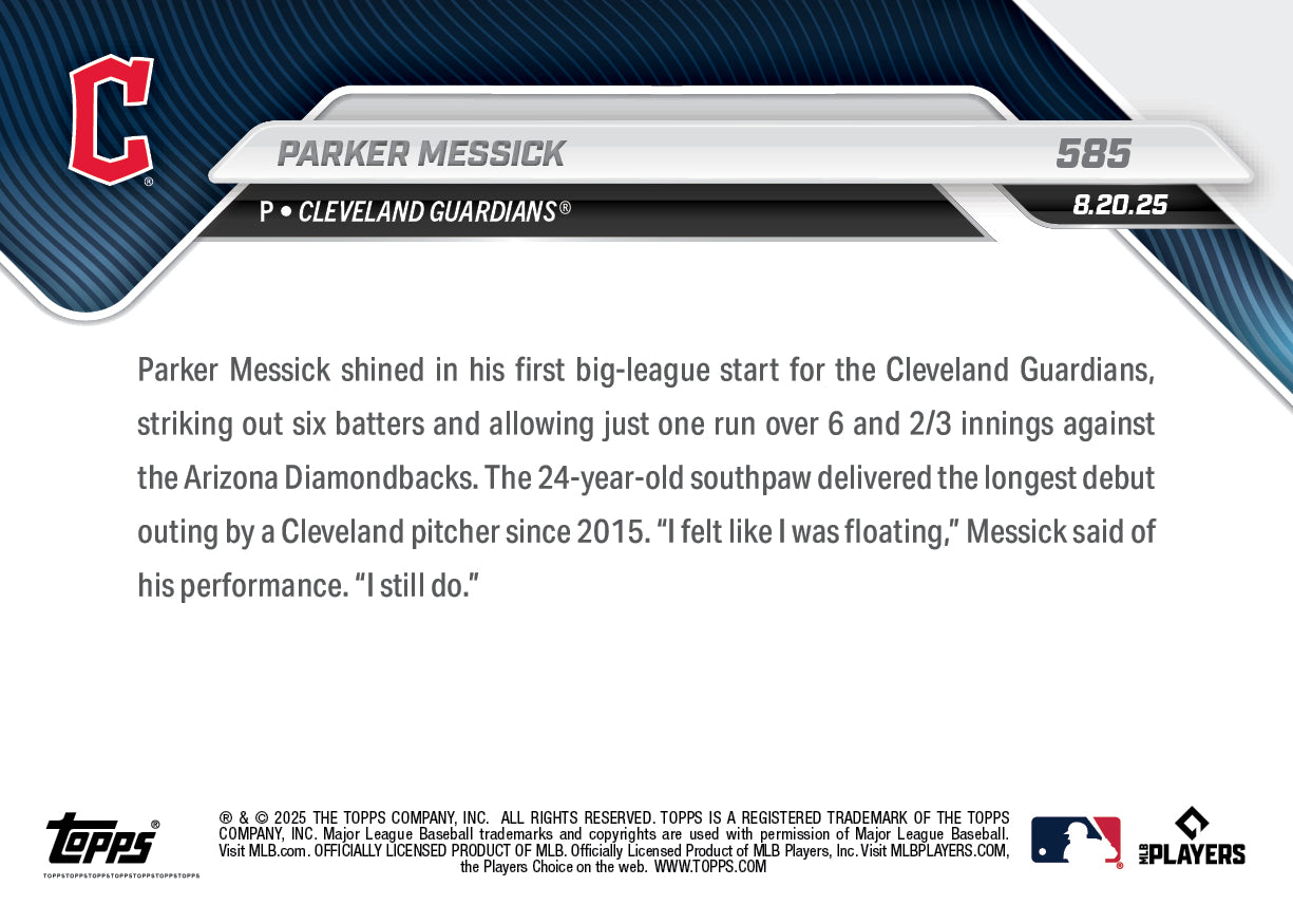 Parker Messick - 2025 MLB Topps NOW® - Card 585