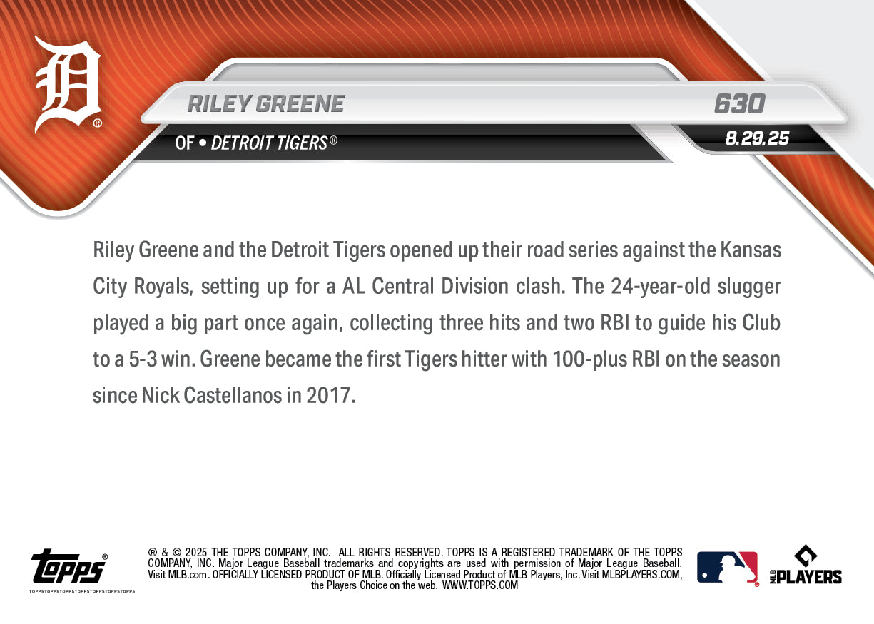 Riley Greene - 2025 MLB Topps NOW® - Card 630