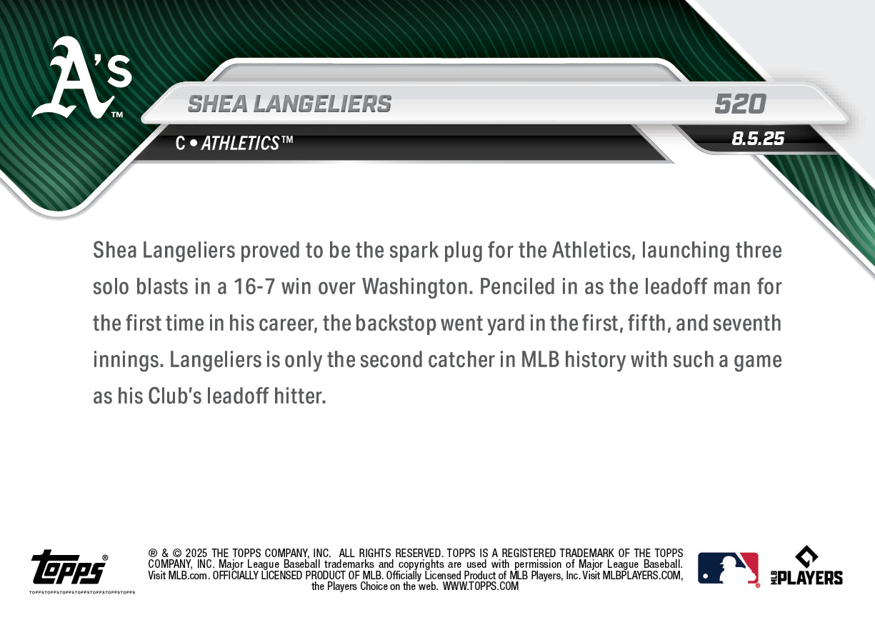 Shea Langeliers - 2025 MLB Topps NOW® - Card 520