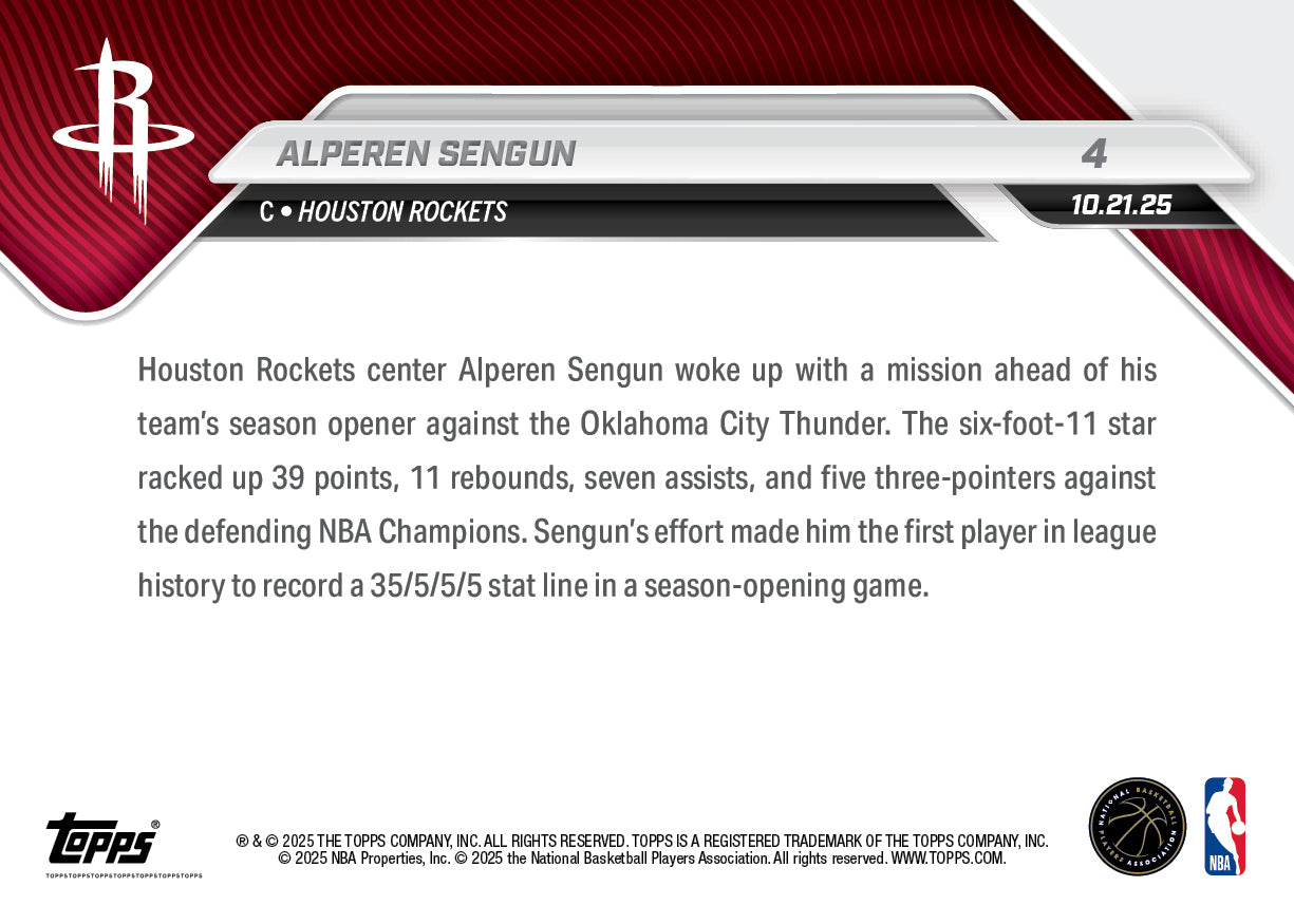 Alperen Sengun - 2025-26 NBA Topps NOW® - Card 4
