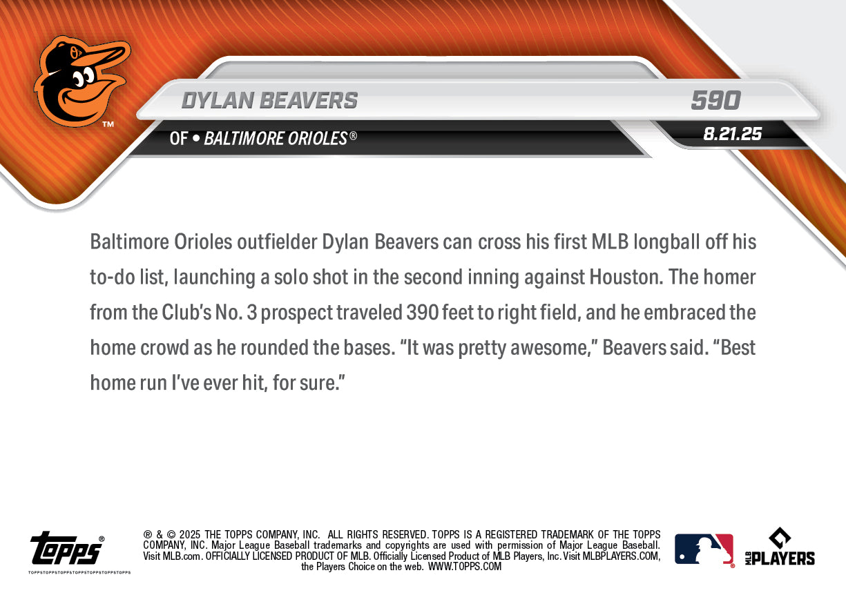 Dylan Beavers - 2025 MLB Topps NOW® - Card 590