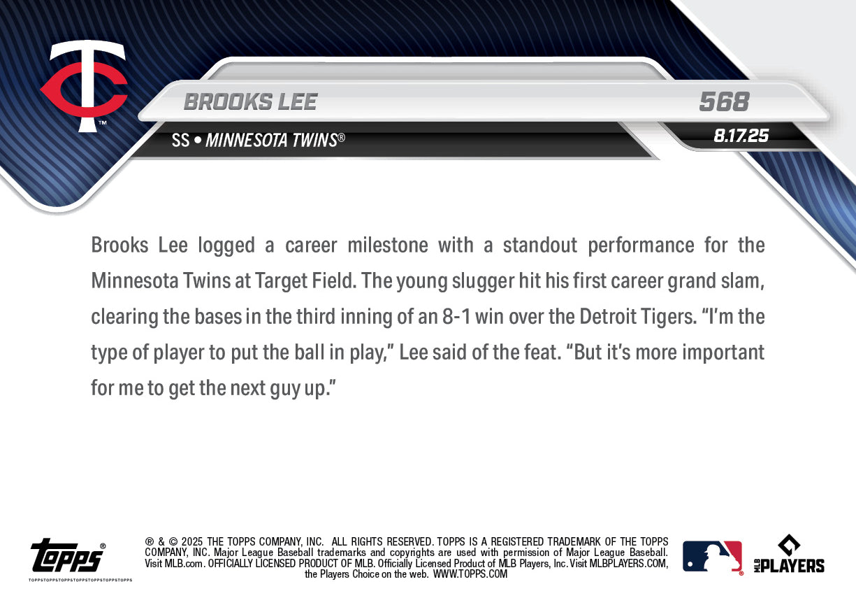 Brooks Lee - 2025 MLB Topps NOW® - Card 568