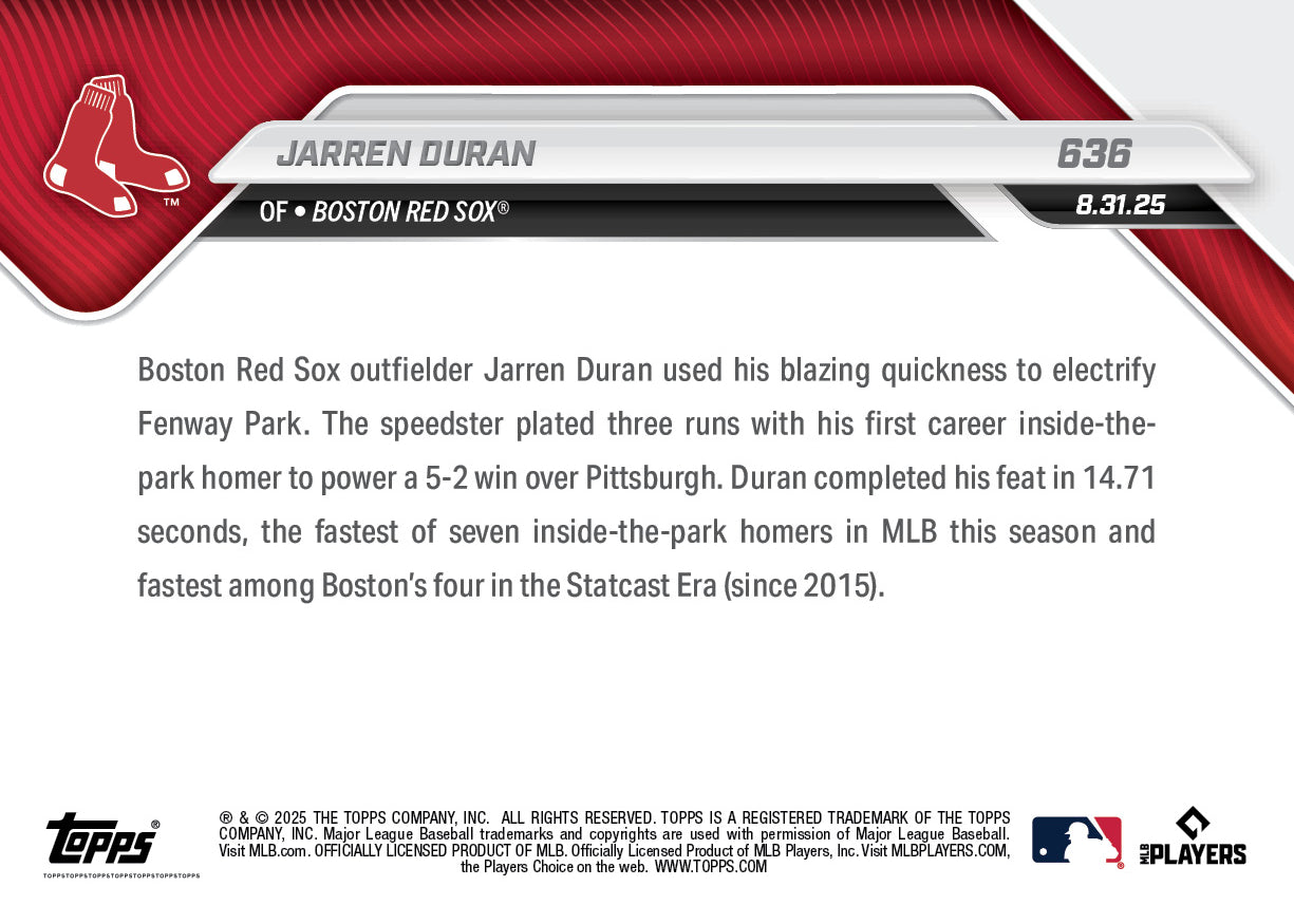 Jarren Duran - 2025 MLB Topps NOW® - Card 636
