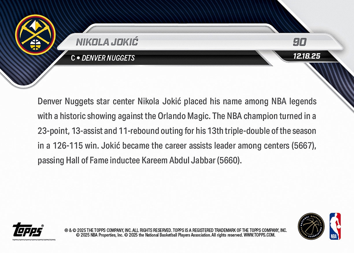 Nikola Jokić - 2025-26 NBA Topps NOW® - Card 90
