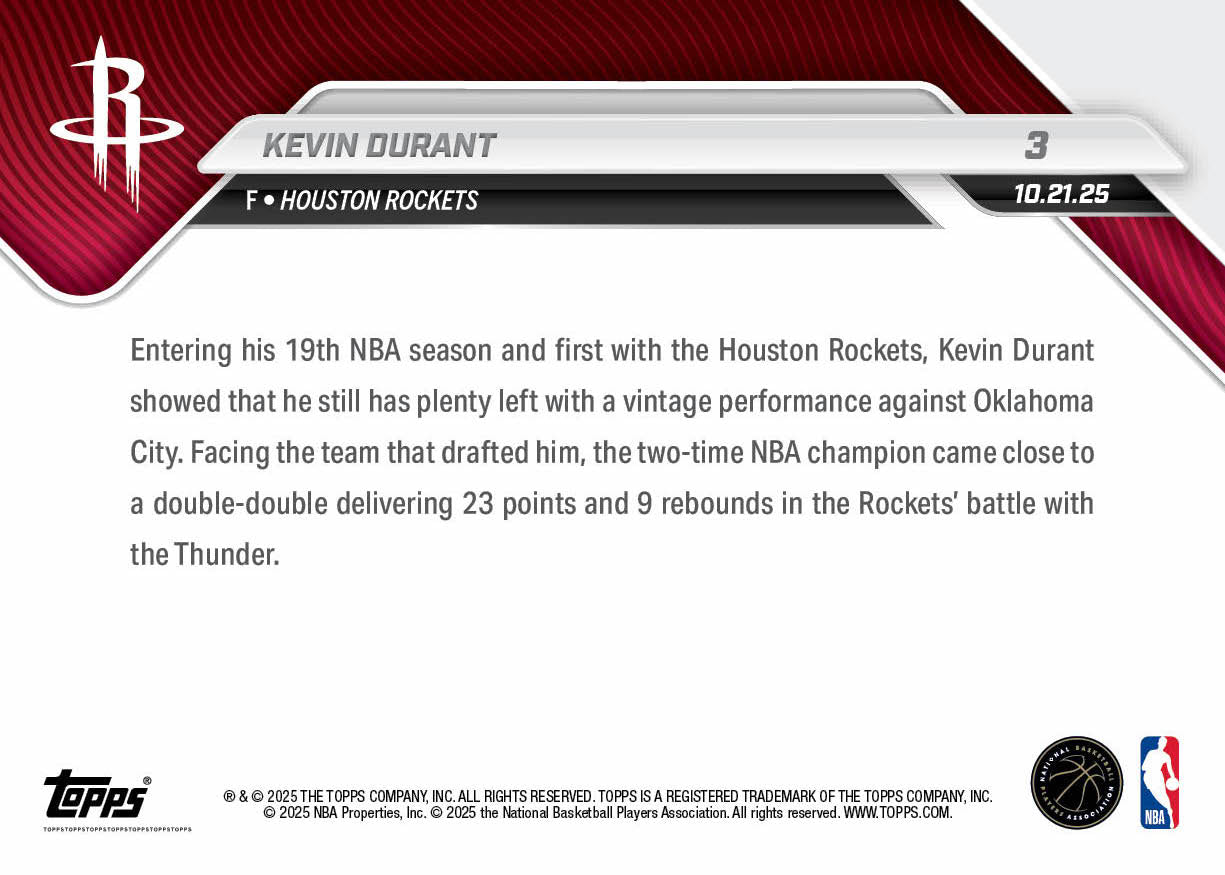 Kevin Durant - 2025-26 NBA Topps NOW® - Card 3