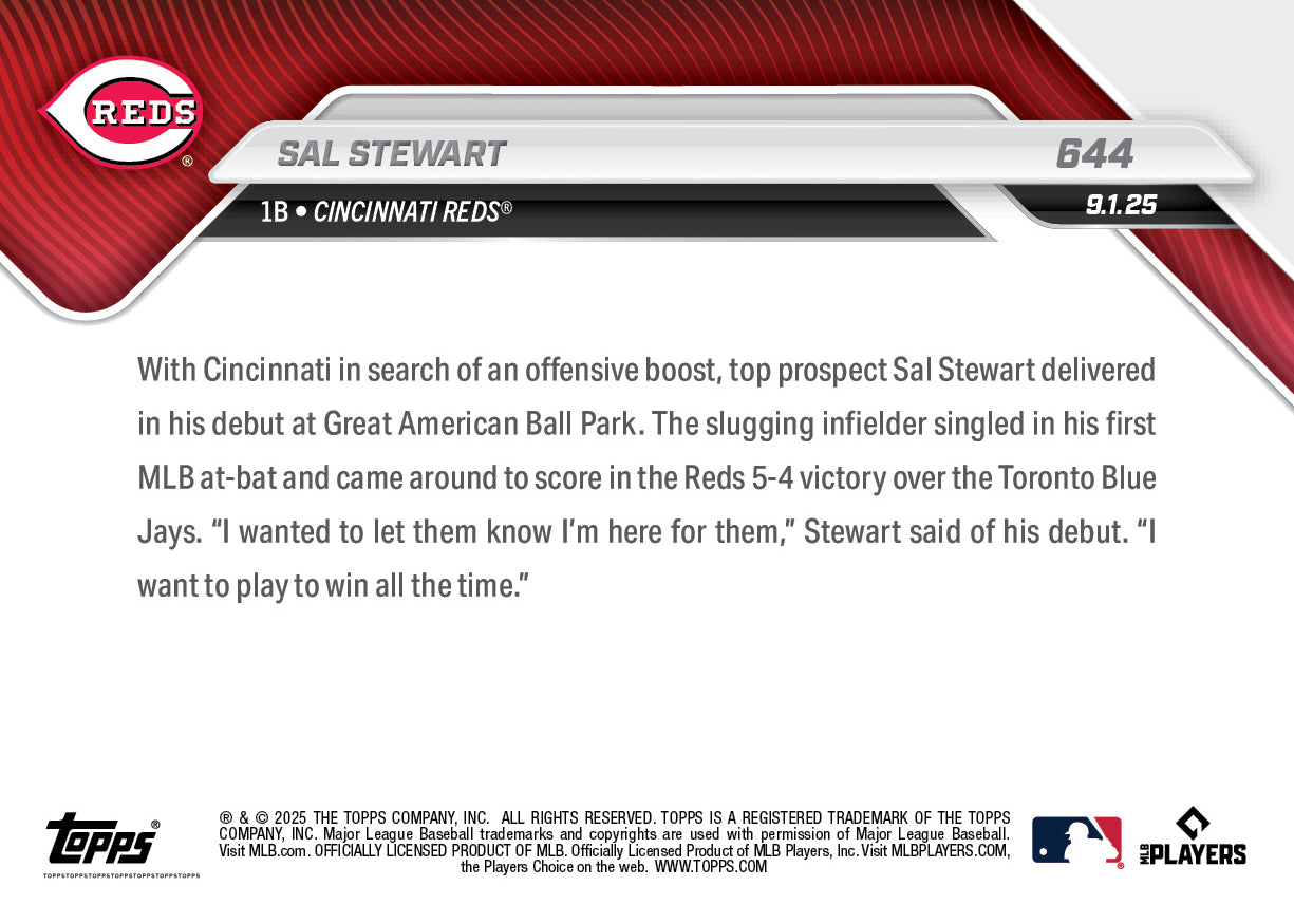 Sal Stewart - 2025 MLB Topps NOW® - Card 644