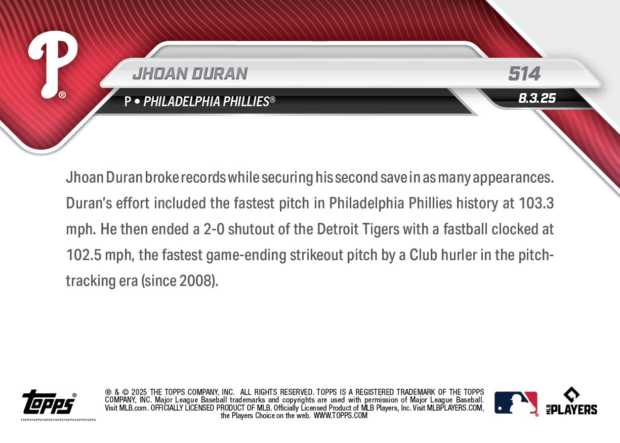 Jhoan Duran - 2025 MLB Topps NOW® - Card 514