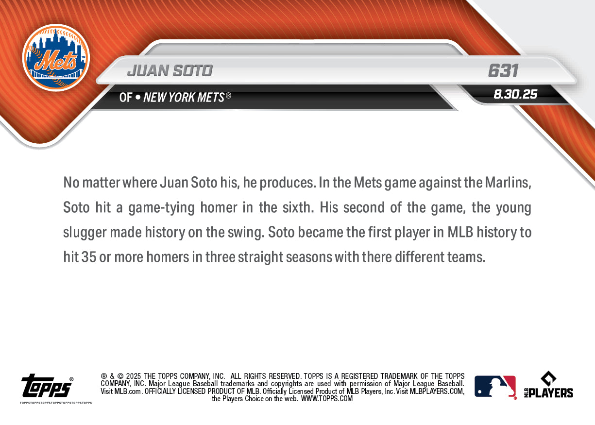 Juan Soto - 2025 MLB Topps NOW® - Card 631